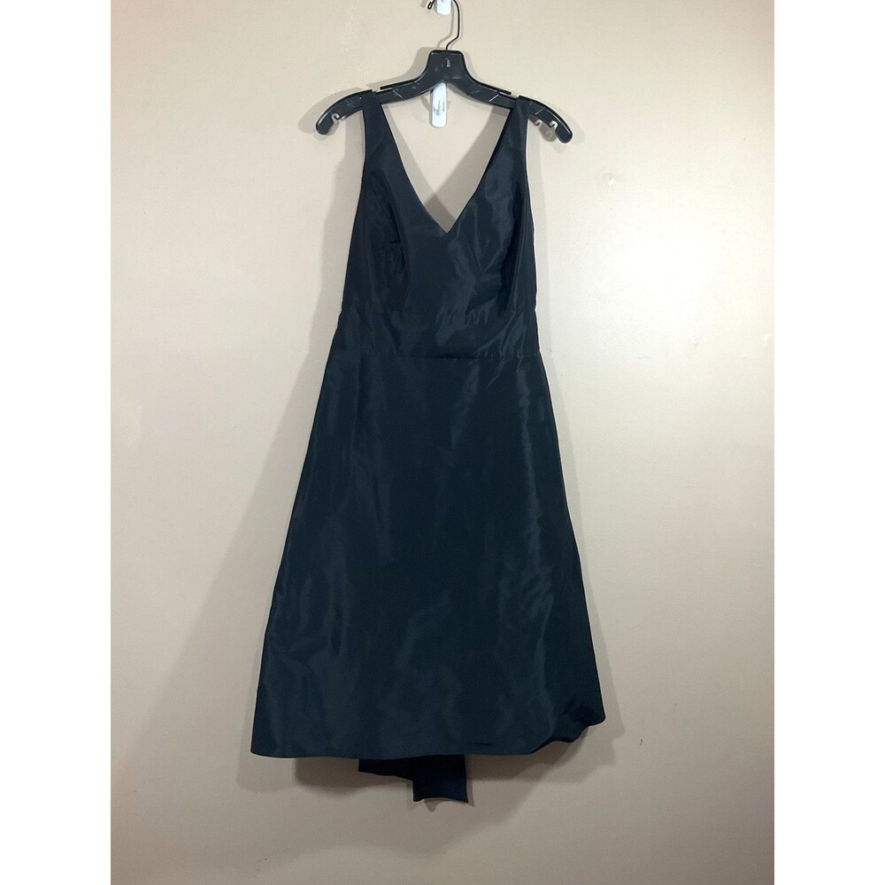 Ann Taylor V-Neck A-Line Midi Dress 12 Black Back Tie Classic Old Money Preppy